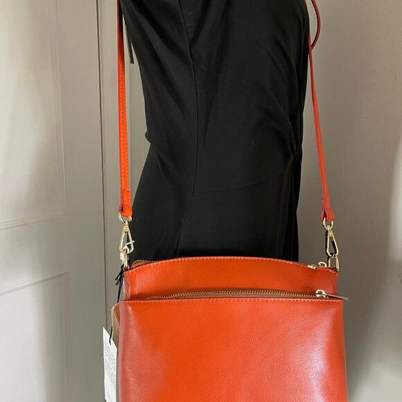 New DIVINA FIRENZE Orange Gold Crossbody Handbag Purse Quality Fine Leather - Picture 8 of 11